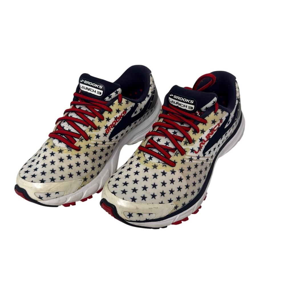 Brooks Launch 3 Running Shoes Womens 8 White Navy Red Excellent Stars Patriotic - Picture 2 of 8